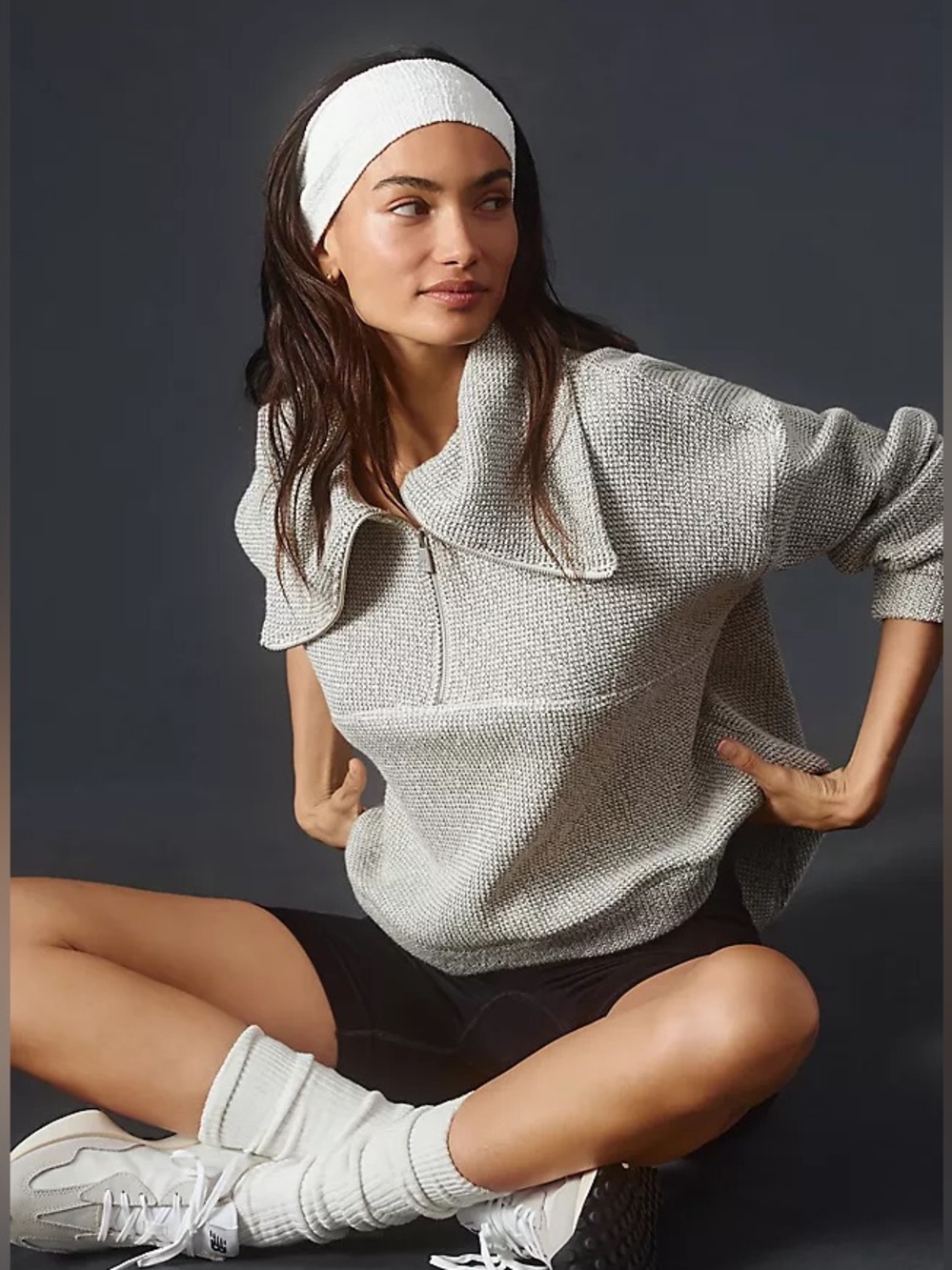 Anthropologie Sweaty Betty Restful Bouclé Half Zip Pullover Size 10